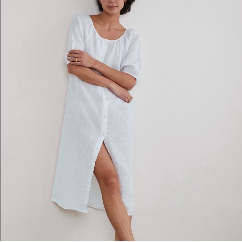 Aritzia Wilfred Theatre 100% Linen Button Front Midi Dress White size Small
